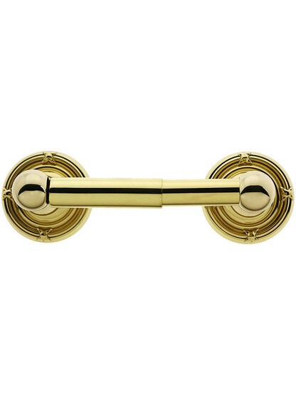 Brass Toilet-Paper Holder with Ribbon and Reed Rosettes in Polished Brass.